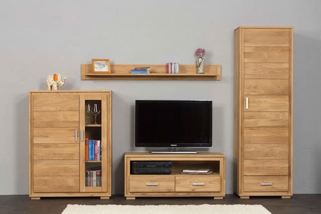 Wohnwand Basel Set IIX Wildeiche Massivholz geölt gewachst 4-teilig