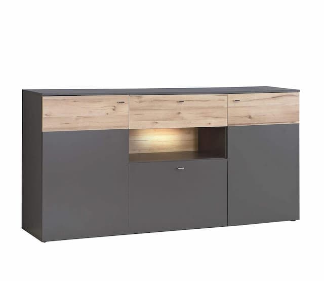 Sideboard COMO Optik: Grau / Planked Eiche mit Beleuchtung von Fort