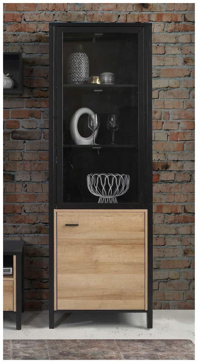 Vitrine HIGH ROCK mit 2 Türen Riviera Eiche Optik / Schwarz, von Forte