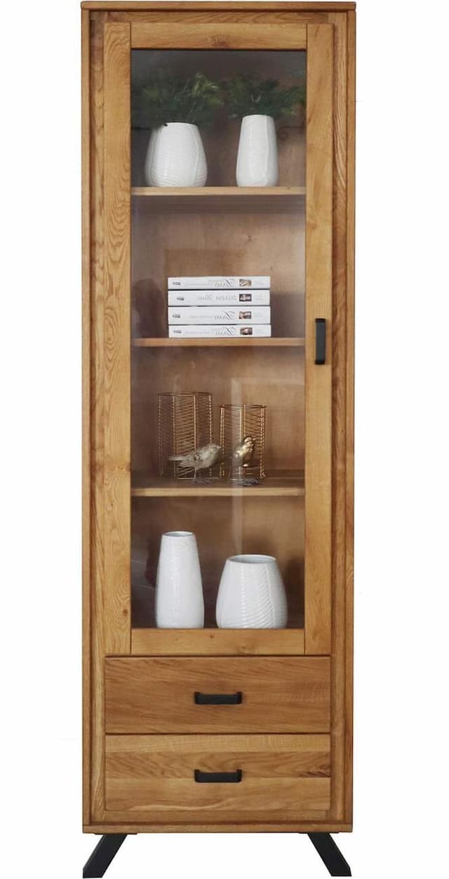 Vitrine BERN 1-türig links - Wildeiche Massivholz geölt/gewachst