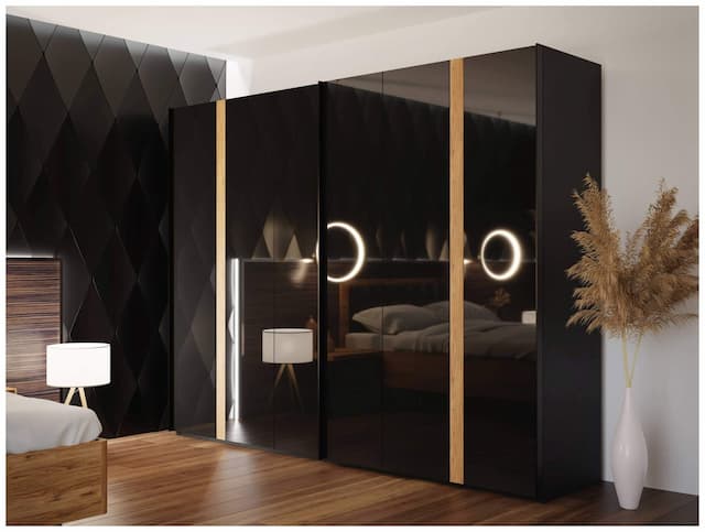 Schwebetürenschrank TULUZA 270 cm Optik Schwarz / Catania Eiche, Forte