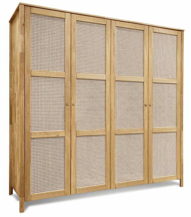 Kleiderschrank FRIA 4 Türen Wildeiche geölt mit Wiener Geflecht