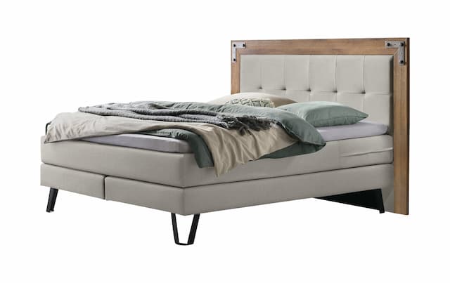 Hasena Boxspringbett OAKLAND 140x200 Wildeiche Bezug Pepe Grau