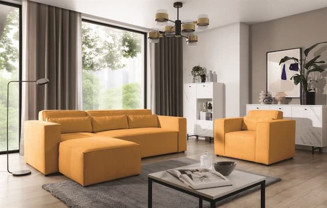 Ecksofa Schlafsofa inkl. Sessel WALDO Stoff Brooklyn Mostaza Ottomane Links