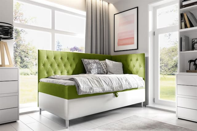 Boxspringbett Gästebett Kinderbett FINJA Nr.3 100x200cm Weiss-Grün Seite Rechts