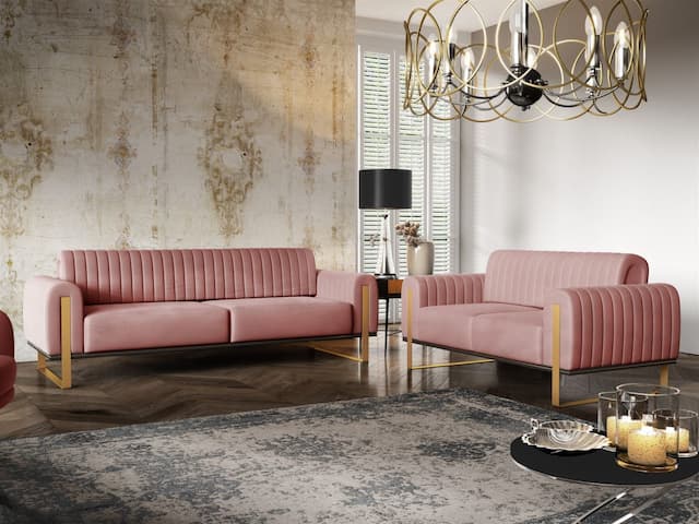 Sofaset Designersofas VALERIE 3-2 in Stoff Stoff Elisa Velvet Altrosa