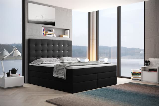 Boxspringbett Schlafzimmerbett TRIANA DELUX 140x200cm in Stoff Schwarz
