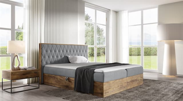 Boxspringbett Bett BROMIA 120x200cm Lancelot Eiche Stoff Grau inkl. Bettkasten