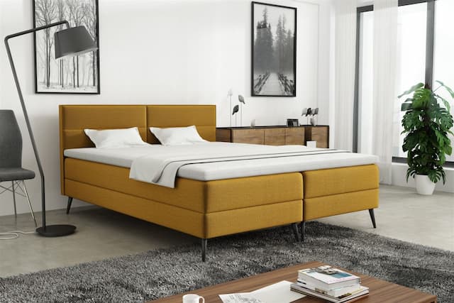 Boxspringbett Schlafzimmerbett CORDOBA 200x200cm Stoff Monolith Senfgelb