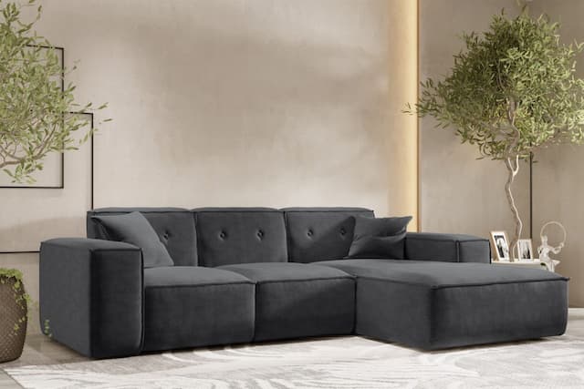 Ecksofa Designersofa CESINA Stoff Perfect Harmony Anthrazit Ottomane Rechts