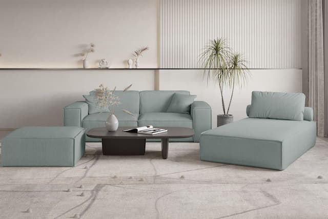 Polstermöbel Set 3-teilig CELES PREMIUM in Stoff Scala Saphirblau