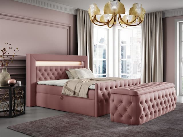 Boxspringbett Schlafzimmerbett ERNESTO Nr.3 140x200cm in Elisa Velvet Altrosa