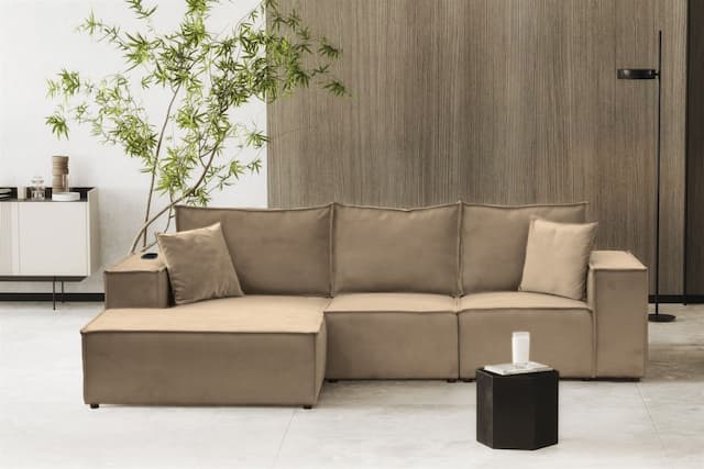Ecksofa Sofa ALVARO inkl. QI Ladegerät Stoff Opera Velvet Sand Ottomane Links
