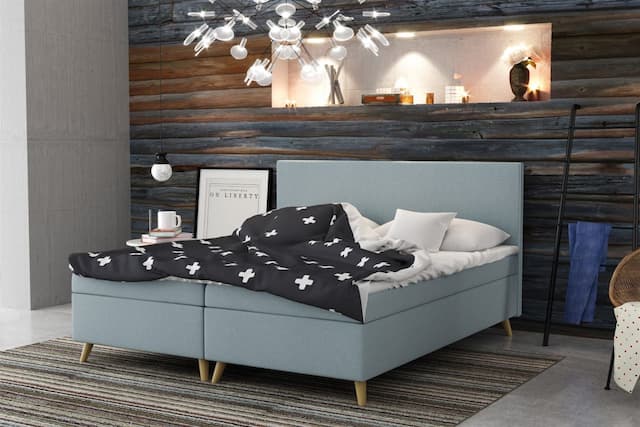 Boxspringbett Schlafzimmerbett Sileno 140x220cm in Stoff Sawana Grau