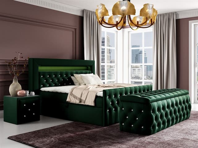 Boxspringbett Schlafzimmerbett SEVRA Nr.4 120x200cm in Elisa Velvet Dunkelgrün