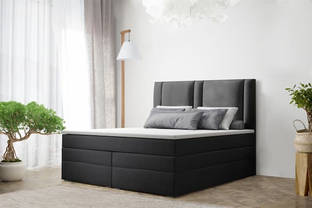 Boxspringbett Schlafzimmerbett CANDELA DELUX 140x200cm in Kunstleder Anthrazit