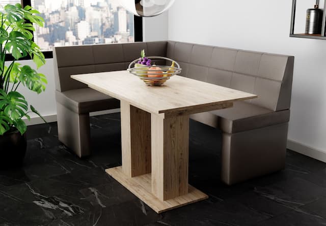 Eckbankgruppe 196x142 cm BLAKE XL R Kunstleder Grafit / Esstisch DANTE Sonoma