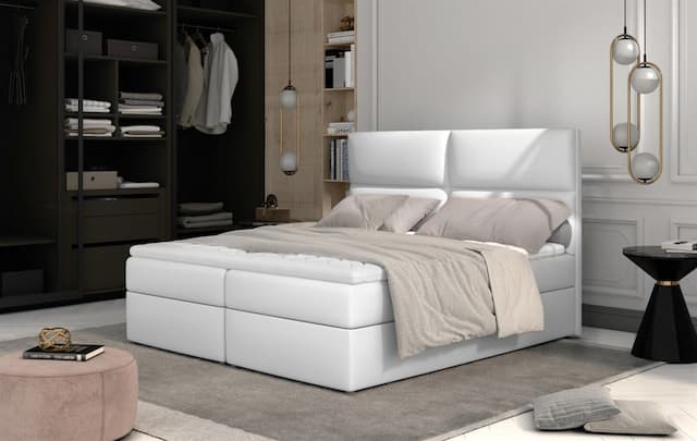 Boxspringbett Schlafzimmerbett HAZEL 160x200cm Kunstleder Soft Weiss