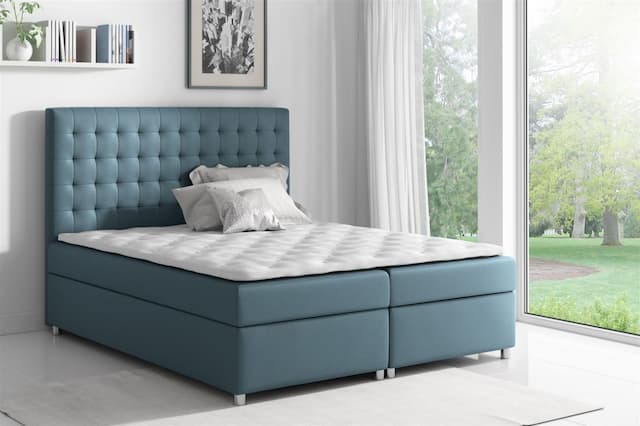 Boxspringbett Schlafzimmerbett CARIN Polyesterstoff Jeansblau 140x200cm