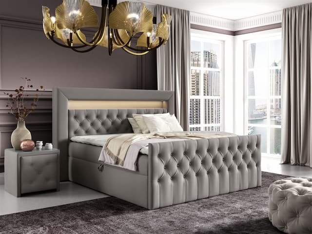 Boxspringbett Schlafzimmerbett ERNESTO Nr.2 120x200cm in Elisa Velvet Hellgrau