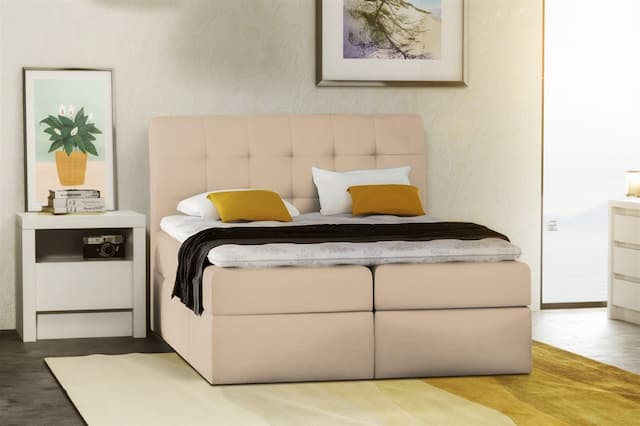 Boxspringbett Schlafzimmerbett TURIN Kunstleder Creme 120x200 cm
