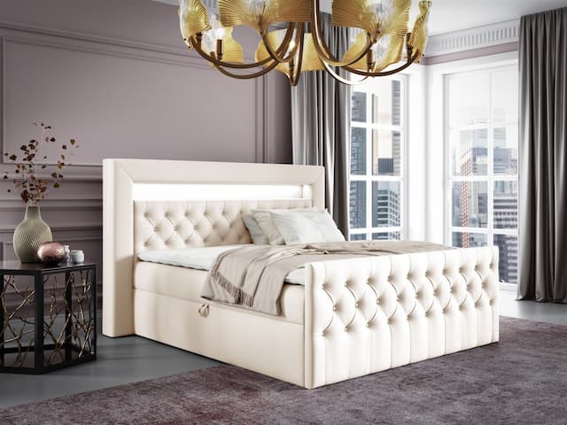 Boxspringbett Schlafzimmerbett ERNESTO Nr.1 140x200cm in Elisa Velvet Cremeweiß