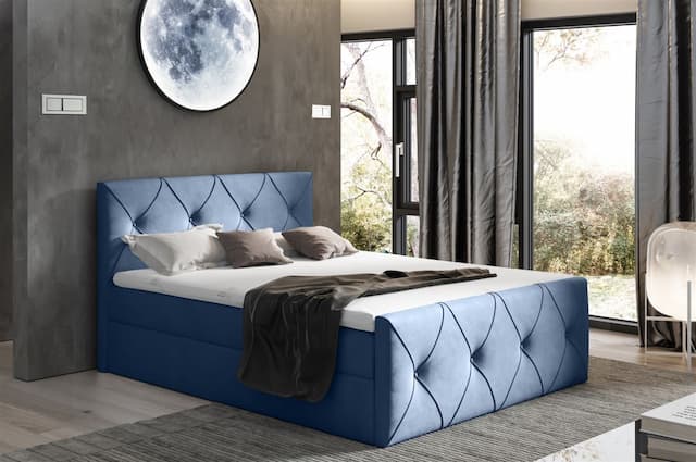 Boxspringbett Schlafzimmerbett LEWIS LUX 180x200cm in Stoff Matt Velvet Hellblau
