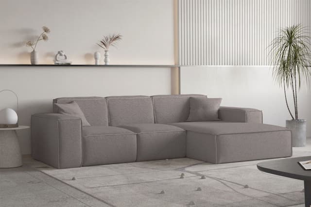 Ecksofa Designersofa CELES PREMIUM Stoff Ascot Bukla Taupe Ottomane Rechts