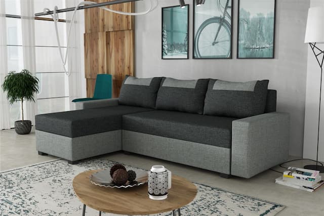 Ecksofa Schlafsofa Sofa HEDVIG LUX Inari Grau- Dunkelgrau Ottomane Links