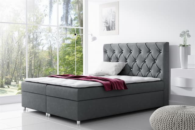 Boxspringbett Schlafzimmerbett DOLCE Polyesterstoff Grau 160x200cm