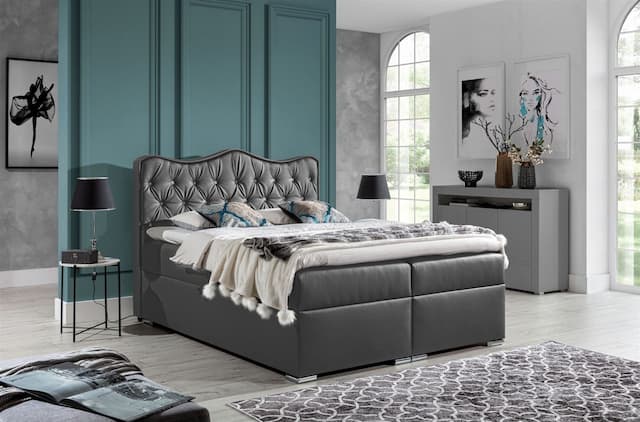 Boxspringbett Schlafzimmerbett SAHAN 180x200cm Kunstleder Dunkelgrau