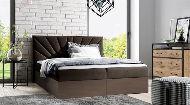 Boxspringbett Bett DAIMON 120x200cm Dunkel Eiche Stoff Braun inkl. Bettkasten