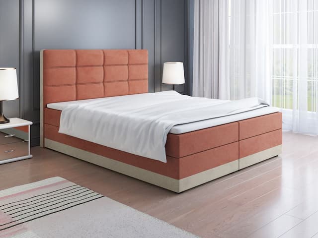 Boxspringbett Schlafzimmerbett CHARLIE 140x200cm Beige-Peach inkl. Bettkasten