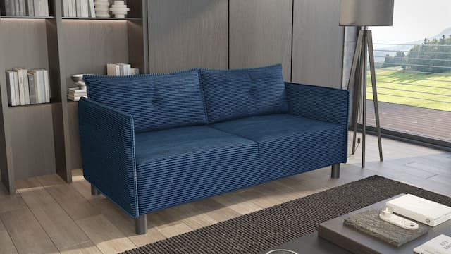 Sofa 3-er Designersofa DECLAN in Stoff Lincoln Dunkelblau