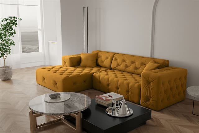 ecksofas Designersofa CHANTAL in Stoff Opera Velvet Gelbgold Ottomane Links