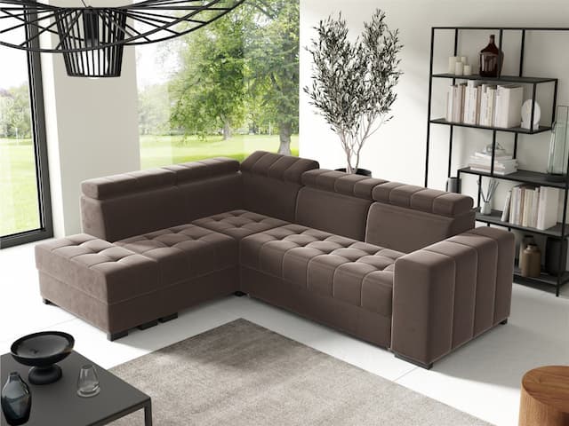 Ecksofa Schlafsofa Sofa CESENA Stoff Salvador Schokobraun Ottomane Links
