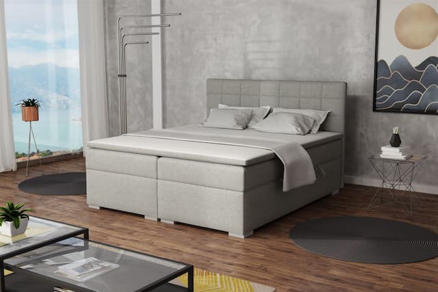 Boxspringbett Schlafzimmerbett FARUK 180x200cm Stoff Aragon Hellgrau