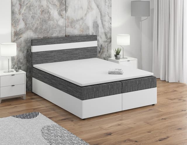 Boxspringbett Schlafzimmerbett INVERN 140x200cm Weiss-Grau