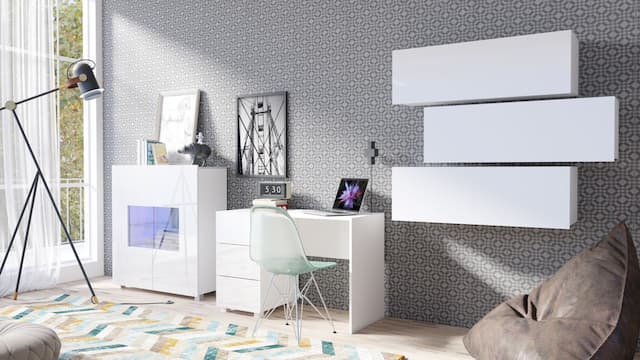 Kinderzimmer Jugendzimmer Set 5 tlg - LABRI 2 - Weiss Hochglanz