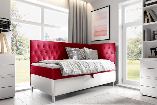 Boxspringbett Gästebett Kinderbett FINJA Nr.3 80x200cm Weiss-Rot Seite Rechts