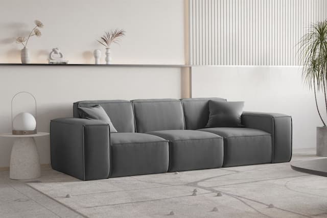 Sofa Designersofa CELES PREMIUM 3-Sitzer in Stoff Opera Velvet Dunkelgrau