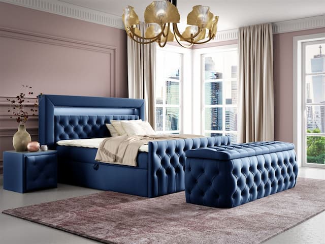 Boxspringbett Schlafzimmerbett ERNESTO Nr.4 120x200cm in Elisa Velvet Blau