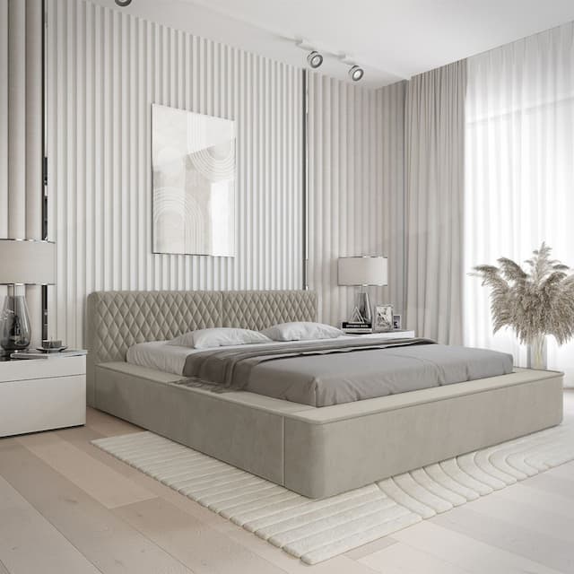 Polsterbett Doppelbett NORFOLK 180x200cm in Stoff Ditra Graubeige