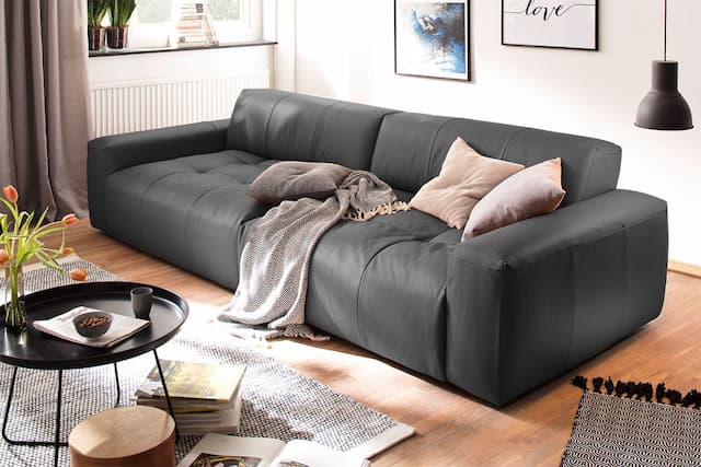 KAWOLA Big Sofa PALACE 3-Sitzer mit Sitztiefenverstellung Leder schwarz